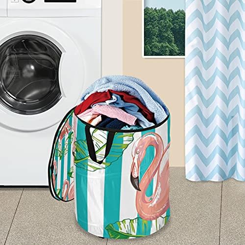 Тропски фламинго се појавува алишта за перење алишта со патент за патент, корпа за перење, со рачки што се склопуваат за складирање