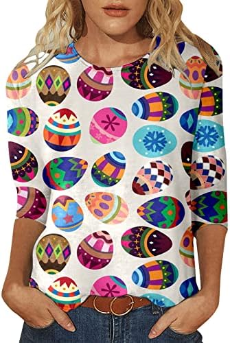Велигденски кошули за жени 3/4 ракав маичка блуза трендовски тркалезни врат Туника врвови од блузи