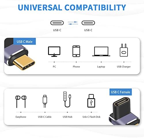 Adapter на адаптер за USB C 90 Stee, USB C 90 степени, USB C адаптер 90 степени, 40Gbps USB C адаптер нагоре и надолу USB C MALE до USB C Femaleенски
