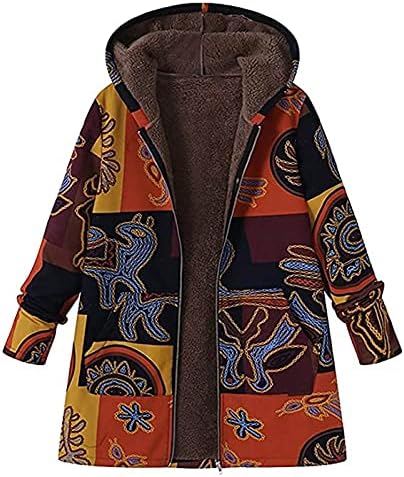 Облечена јакна од руно жени Бохо Традиционална шема за печатење јакни со палта, надворешна облека, топла лабава зима плус со големина