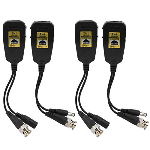 Fafeicy 4PCS HD видео предавател, ABS Video Balun Transcesiver, анти-гром на три нивоа, двојно LED, за пренесување на моќност,