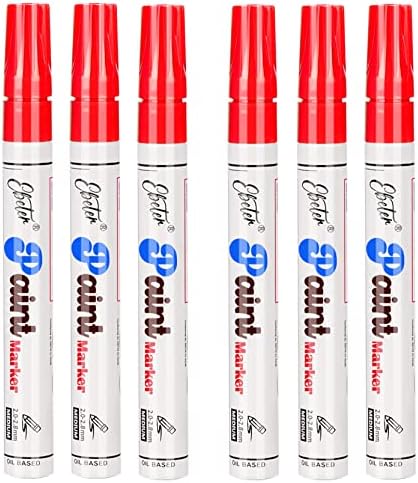 Kgodgl Paint Pens 6 пакувања црвени трајни маркери за боја на маслото засновано на маслото, никогаш не избледува брзо суво за метал,