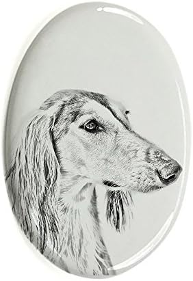 Салуки, овална надгробна плоча од керамичка плочка со слика на куче