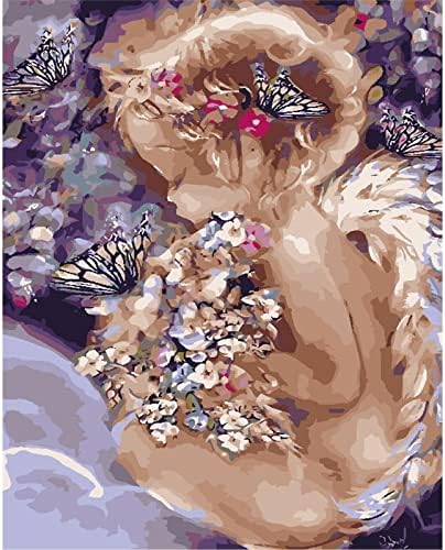Сликарство на YScolor по комплет за број за деца возрасни со четки и акрилни бои Сликарство за домашна декорација бебе ангел пеперутка 16x20inch
