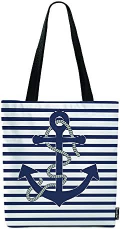 Маслионски сидро торби Наутичко јаже на морнарички ленти линии платно чанта за еднократно шопинг торбички за обична торба за рамо за женски