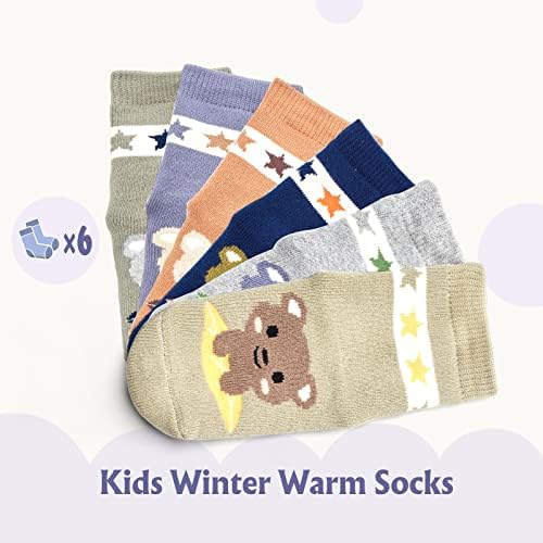 Момци топли чорапи Детските зимски чорапи ги задеваат термичките екипаж чорапи за момчиња 6 пакувања