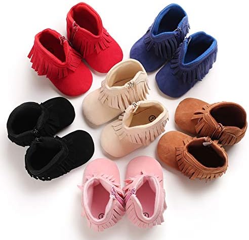 Willfun Baby Girls чизми со TASSELS Доенчиња меки единствени чевли за мали чевли за кратки бута