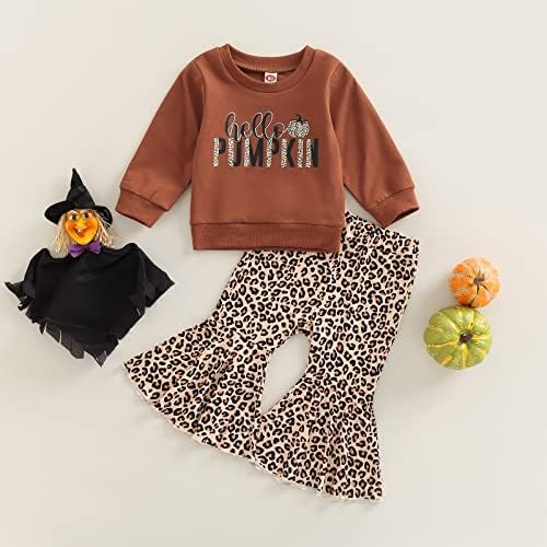Детско девојче девојче за Ноќта на вештерките есенска облека од тиква кошули џемпер и дното на гепардот
