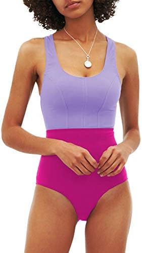 Angimelo Едно парче костум за капење за жени Контрола на стомакот во боја, атлетски тркачки бекбек, залепена спортска облека за пливање