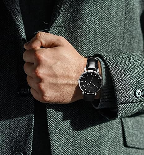 Мода на машка мода минималистички зглоб часовник со аналоген датум со кожен каиш