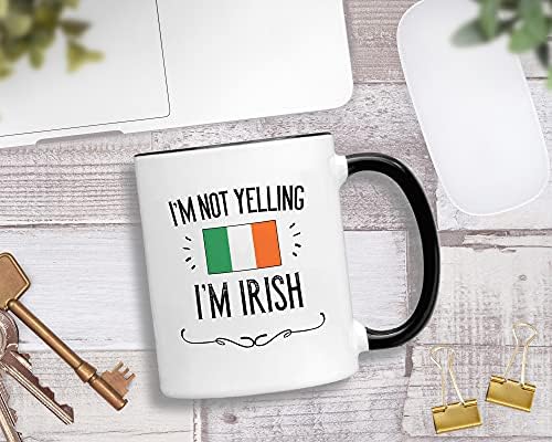 Ирски подароци Каситика. Не викам дека сум ирска керамичка кригла од 11 мл. Тековна идеја за горди мажи / жени со знамето на земјата во Ирска.