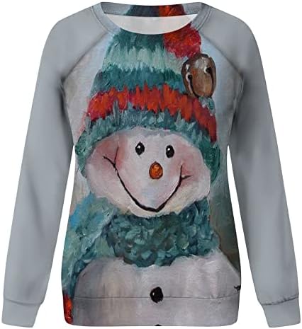 Xiaojmake Christmasенски Божиќни врвови слатки џемпери за снежни спонзори, обични долги ракави на екипажот на вратот на вратот, лабави