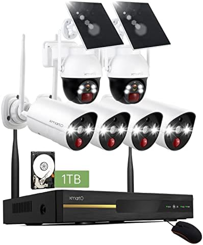 Xmarto 8ch Систем за безбедност на домашни камери за домашно детекција со откривање на човечки/миленичиња, паметни светла за поплави двонасочни аудио камери + 2* без жиц?