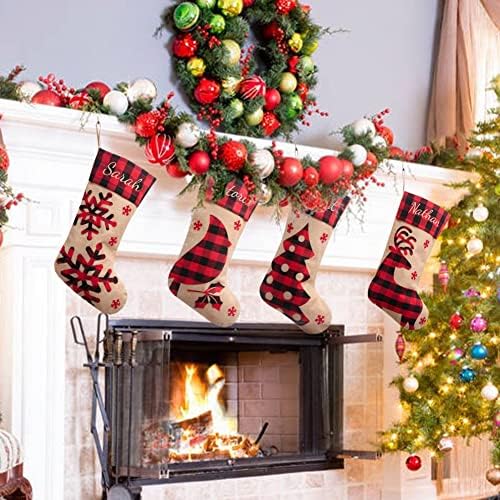Божиќни чорапи за божиќни чорапи за божиќни чорапи Божиќен декор за семеен празник Божиќна забава црвена и црна бивол Проверете