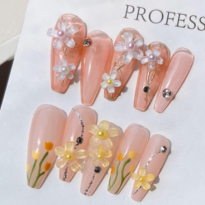 Декорација на 3Д акрилни цветни нокти Декорација Мешани челични мониста камења симпатични напори за нокти за професионални додатоци -