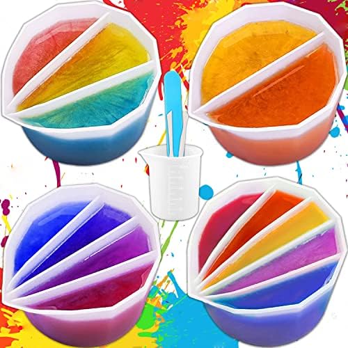 Поделени чаши за боја што истура со 2-5 канали, 4 парчиња разделена чаша за акрилна истурање боја, истурете ги материјалите за сликање со мерна