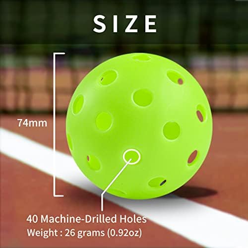 Ifaeveus топки од пикбол - 12 пакувања за пакувања за отворено, 40 дупки со топчести топки, светло зелено, издржливо, тврдо отскокнување,