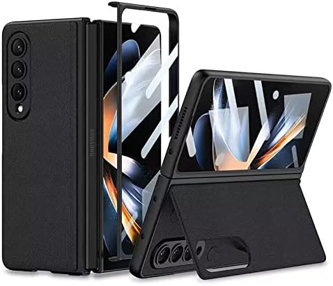 Шиид Samsung Z Fold4 Случај Со Kickstand, Вистинска Кожа Galaxy Z Fold4 Случај Вграден Заштитник На Екранот Ултра-Тенок Телефон