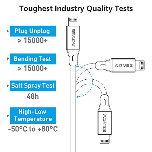 Agvee 2 пакет 15-тина долга USB-C до молња кабел за полнење, плетенка издржлив I-телефонски тип-c полнач кабел 8 пински жица за iPhone