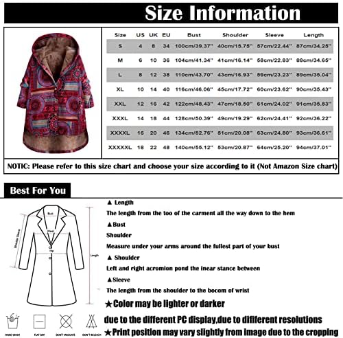 Nokmopo женски јакна дами со долг ракав патент со аспиратор дебел композитен кадифен гроздобер цветен принт плус големина јакна