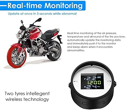 Моторцикл Wykdd TPMS моторничари за моторнинг на гуми Систем за температура на алармот за аларм со USB полнач 2 Надворешни сензори