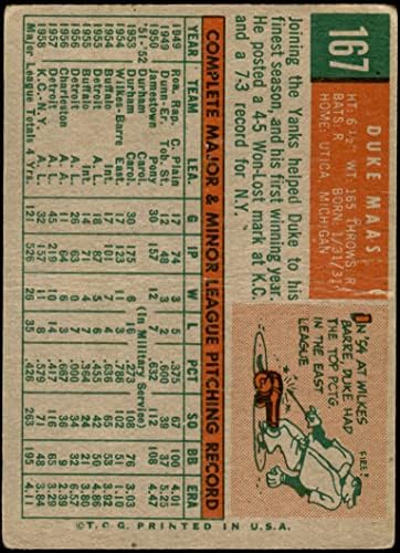 1959 Топпс 167 Дјук Маас Newујорк Јанкис картички на Дин 1.5 - Фер Јанкис