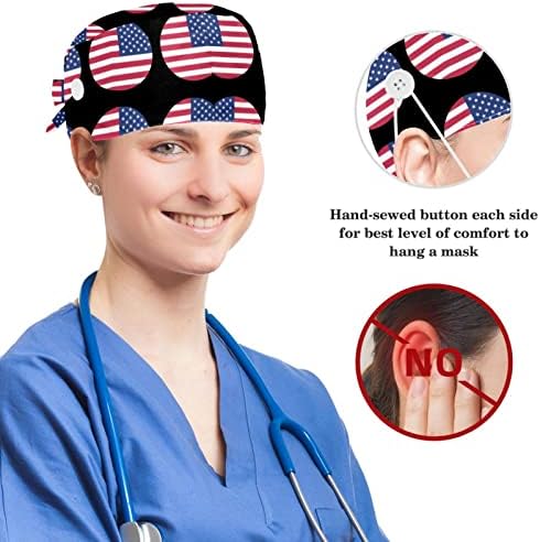 Медицинска сестра ги капачињата жени долга коса, прилагодливо работно капаче на американско знаме со копче и лакови за коса