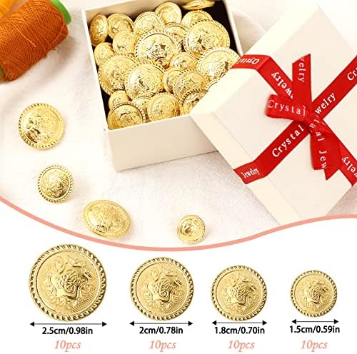 40 парчиња метално злато блејзер копче Поставете гроздобер копчиња за месинг за Blazer Gold Suits Копчиња за палто за блејзер