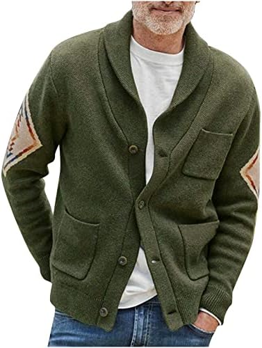 Менс џемпер кардиган, машка шал јака кардиган обичен долг ракав отворен предниот плетен џемпер палто