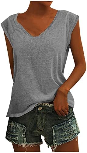 Женска обична маица тркалезна капаче за вратот, врвови меки цврсти бои лабави блузи 2023 летни модни кошули
