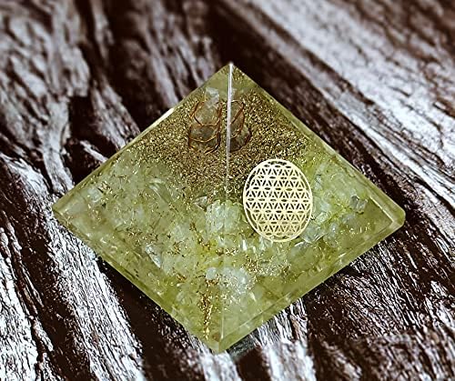 Sawcart Citrine orgone Crystal Pyramid со симбол на цвет на живот за заздравување на реики, балансирање на чакра, чистење на