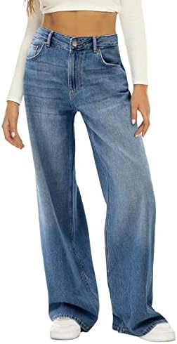 Женска облека женски гроздобер панталони модни обични фармерки со ширина на нозете широки нозе лабави панталони женски џин фустан