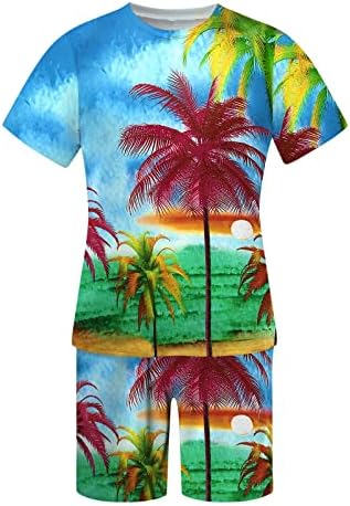 Jofow мажи летна облека со кратки ракави на плажа со кратки кошули со кратки костуми панталони 2 парчиња костум со висок костум за мажи