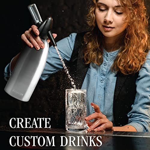 Nuvantee Soda Siphon - Ultimate Sparklipl Soda Maker - Алуминиум - 1 литар - со бесплатни рецепти за коктел