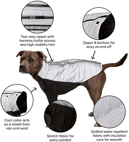 Furhaven xxl кучиња палто за водна рефлексивна рефлексивна активна јакна, засадување-Chrome, 2xl