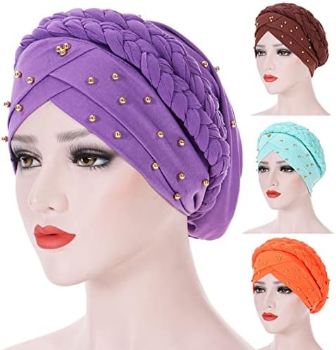 Еластична еластична плетена турбанска капа, муслиманска глава, мека цврста пресврт на јазол, женска женска истегната хемо -капа од гравчиња