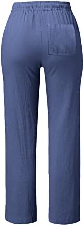 Постелни панталони Етија, широки нозе високи половината Еластична памучна постелнина панталони со џебови со џебови ситни панталони панталони