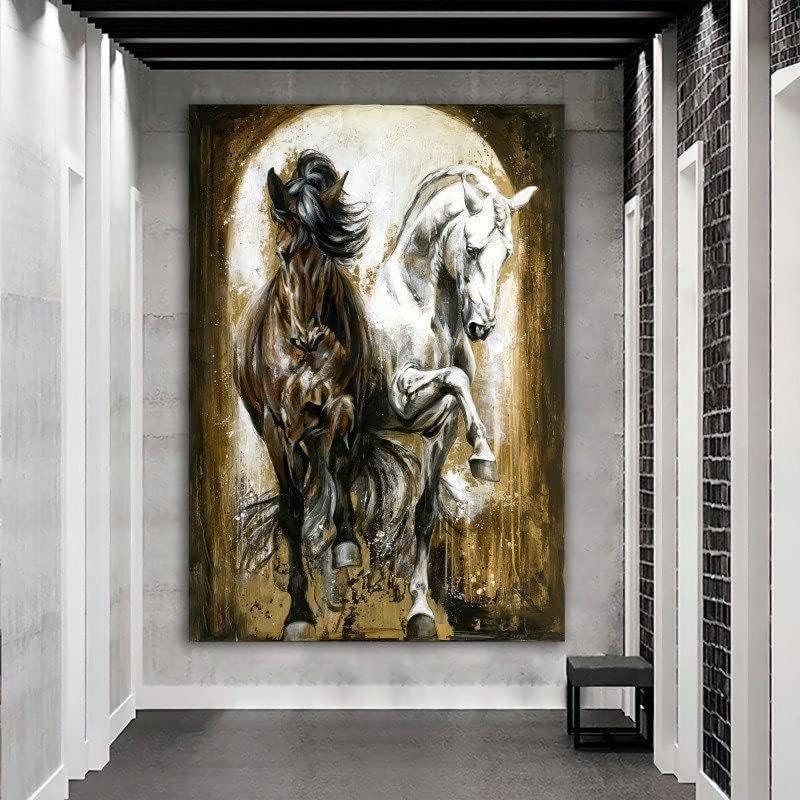 Коњи wallидна уметност, коњи кои вршат дожд креативна wallидна уметност, животинско сликарство, диви животни уметност, бели и кафеави