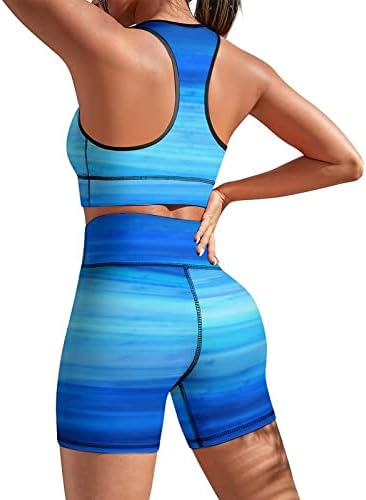 Јенски сино ребрести тренингот јога поставува 2 парчиња облеки Беспрекорни високи половини за спортска облека за јога шорцеви со спортски