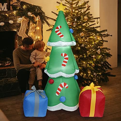 Carlak 6ft Божиќни надувувања Божиќни дрво со кутии за подароци во облик на LED BLEP up Божиќни надуени реквизити со фиксни влогови