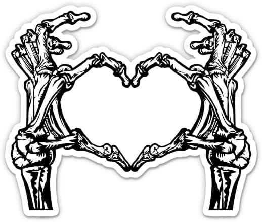 Налепница за раце на срцето на скелетот - налепница за лаптоп 3 - водоотпорен винил за автомобил, телефон, шише со вода - Decубов со срцеви