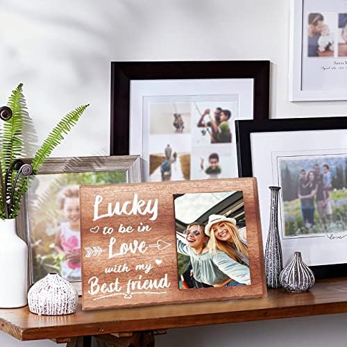 Оригах дрвени персонализирани среќа да се биде за loveубен рамка за слика 4x6 инчи Фотографија, рамка за свадбени фото -годишнина, романтичен