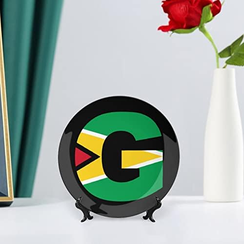 Гвајана знаме g буква печатена коска Кина Декоративна плоча Тркалезни плочи занает со приказ на стока за домашна вечера за внатрешни работи