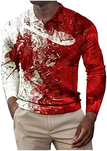 Машки Поло кошули Полка точка Графичка маица мода со долг ракав дневни врвови на врвови на јака, вратоврска за боја, маички со маички врвни