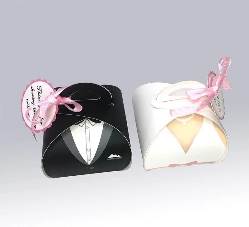 Zjhyxyh 50 пара фустани за невеста и младоженец, свадбени боксови кутии торби со лента за свадбени кутии
