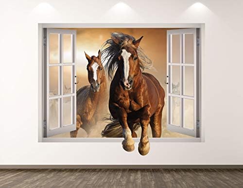 Западни планински коњи wallидни декорации за уметнички декор 3D прозорец фарма налепница за животни, мурал Детска соба обичај подарок BL301