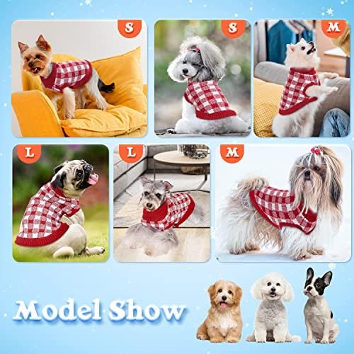 Џемпер за кучиња, благородна тешка густа плетена мачка џемпер со класична карирана шема, пријатна и мека кучиња Божиќна облека за