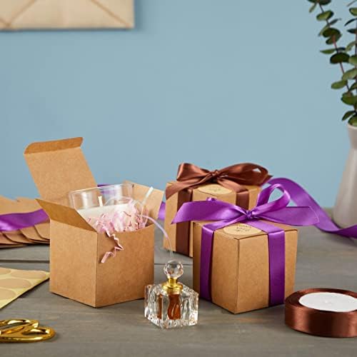 Кутии за подароци со кафеава хартија од 50 пакувања, кутии од 3x3x3-инчи за забави за забави со 2 ролни од 72-метри x 0,75-инчен