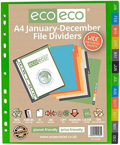 еко-Еко А4 50% Рециклирани Разделувачи На Датотеки Ширум јануари-декември