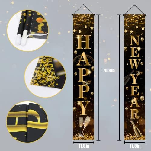 Среќна Нова Година Банер 2023 Нова Година Трем Знак Виси Банер Црно И Злато Среќна Нова Година Украси За Новогодишната Ноќ Партија Материјали